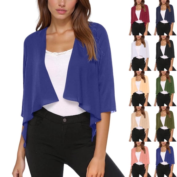 TGPMGRZ Womens Shrug Chiffon Cardigans Open Front Short Sleeve Bolero for Evening Dressy 2026 Black Size L