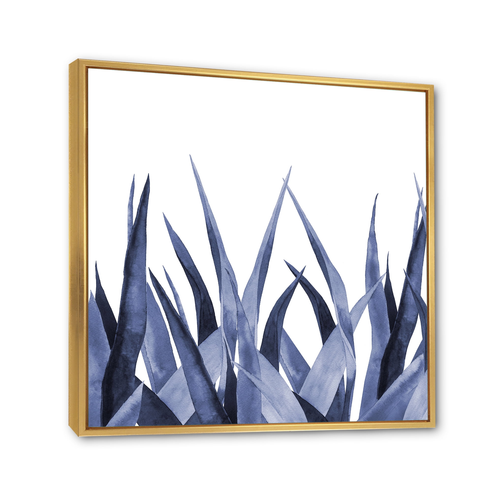 Designart 'Close Up Navy Blue Agave Leaves' Traditional Framed Canvas Wall Art Print