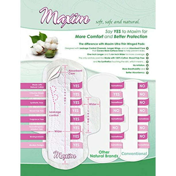 Maxim Ultra Thin Winged Chlorinie Free Hypoallergenic Pads