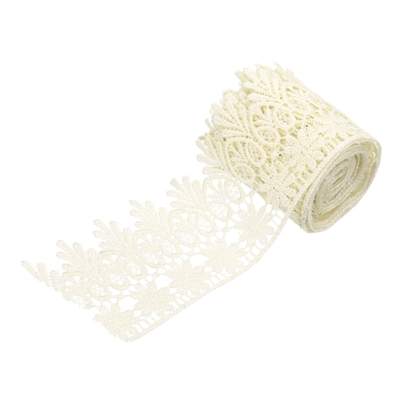 Uxcell 3 Inch Wide 3 Yard Lace Ribbon Floral Pattern Light Khaki Embroidered Edge Lace Trim Ribbons for Sewing Making, DIY Crafts, Gift Wrapping, Wedding Decor
