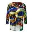 thumbnail image 5 of Jsaierl Mardi Gras Shirts for Women 3/4 Sleeve Mask Graphic Blouse Carnival Themed Tees Party 3D Print Tops Funny Gifts Parade Tshirt, 5 of 5