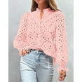 thumbnail image 3 of PRETTYGARDEN Women's Dressy Casual Blouse Tops Fall Puff Long Sleeve Button V Neck Hollow Out Lace Embroidered Shirts, 3 of 6