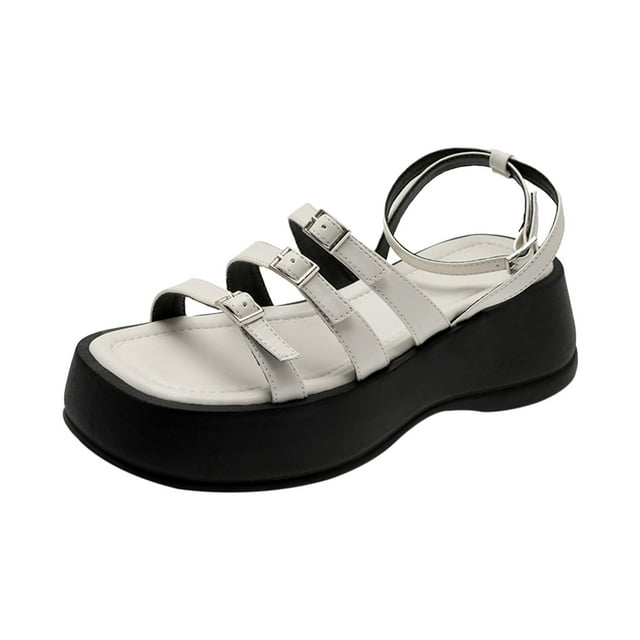 Sandalias de plataforma para mujer, pantuflas sin cordones, hebilla ajustable, antideslizantes para verano 37