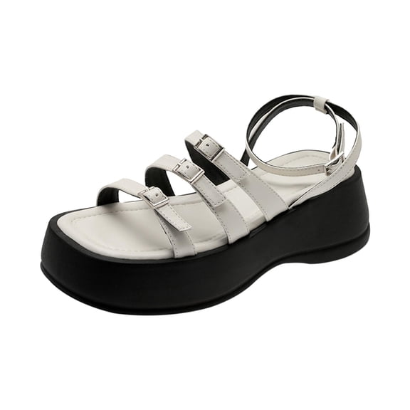 Women's Platform Slide Sandals Adjustable Buckle Slip on Slippers for Casual 37