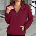 thumbnail image 2 of Womens Quarter Zip Pullover Sherpa Fleece Sweatshirt Oversized Zip Up Half Zip Seater Cozy Fuzzy Outerwear Pocket, 2 of 6