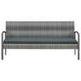thumbnail image 2 of vidaXL 3-Seater Garden Sofa with Cushions Grey Poly Rattan, 2 of 5