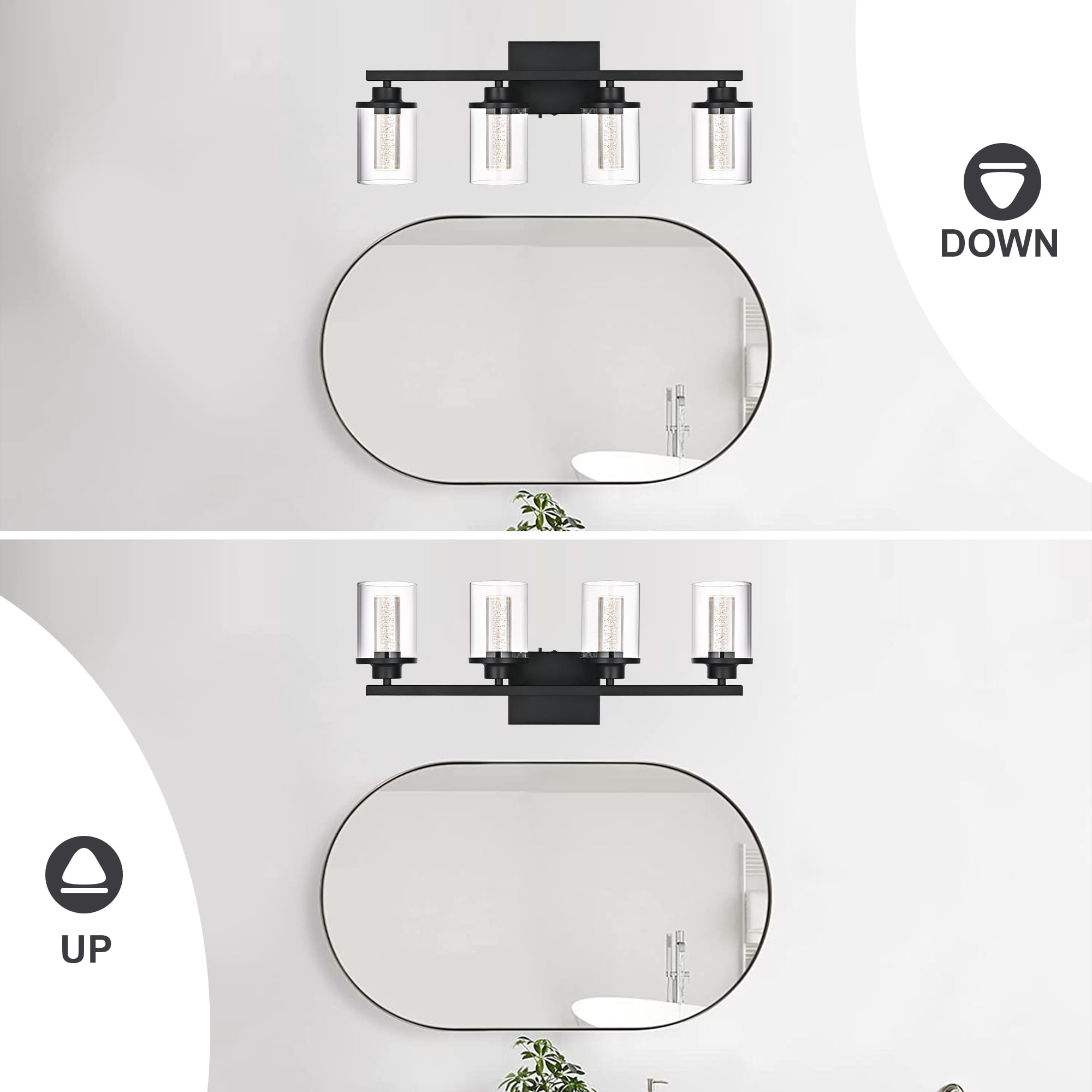 Melucee 5CCT Dimmable LED Black Vanity Lights 4-light, Modern Vanity Lighting Fixtures with Crystal Light Columns and Clear Glass for Bathroom Bedroom