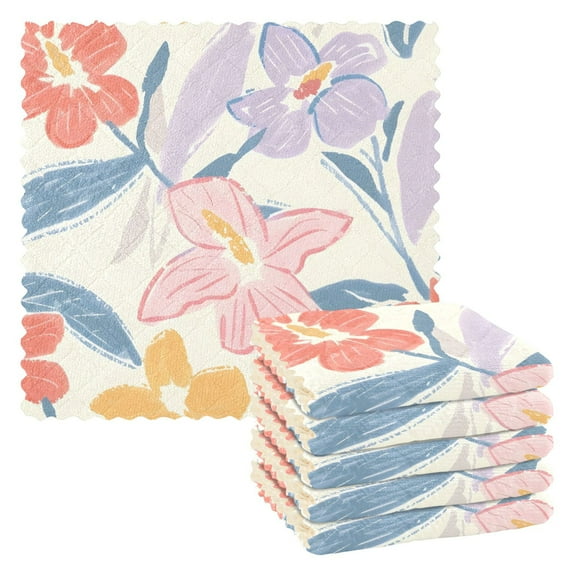6 Packs Pastel Flowers and Leaf Kitchen Dish Towels Soft Absorbent Dish Cloths 11"x11"