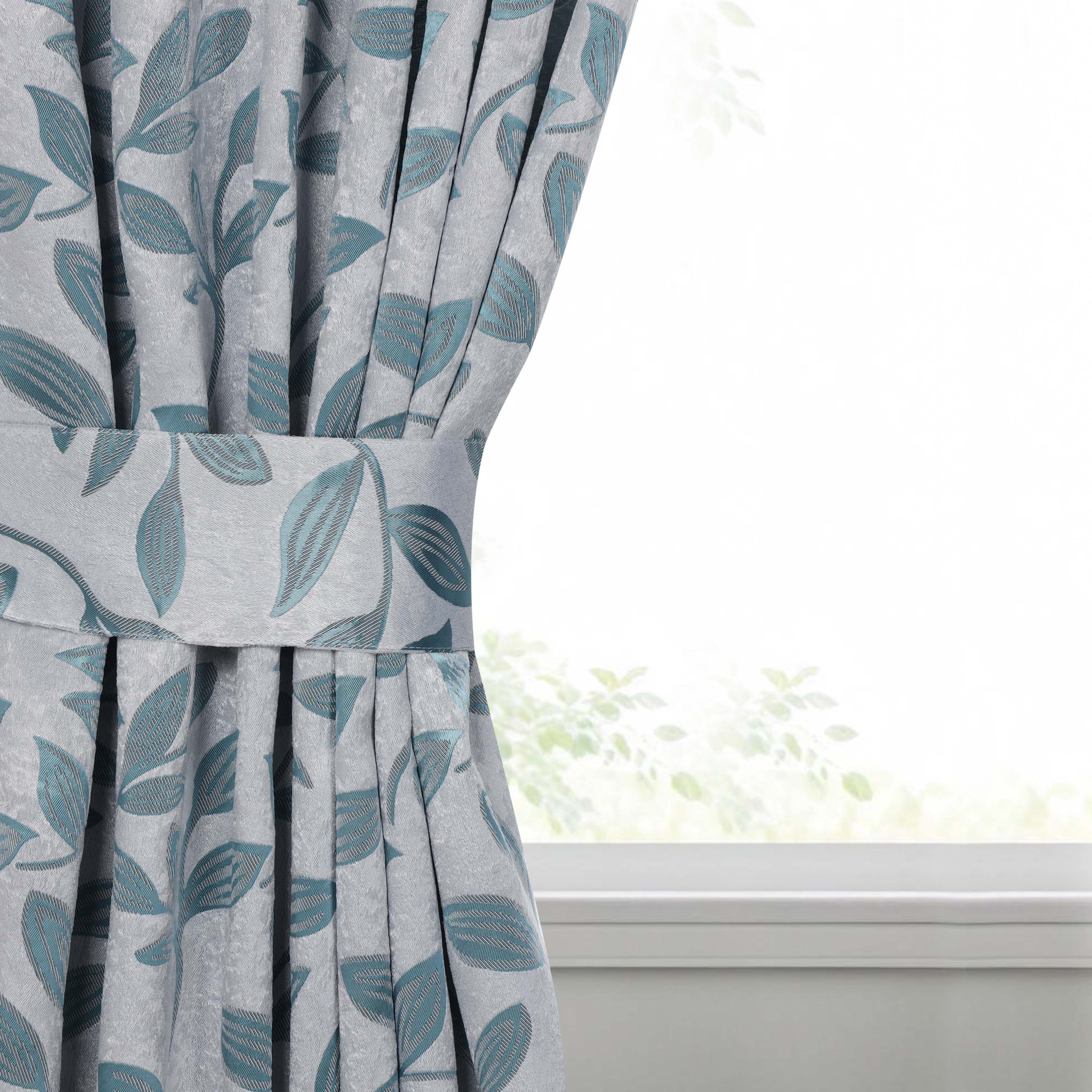 Superior Blackout Leaves Curtains Set of 2, Light Filtering Grommet Curtain Panel Set, Teal, 46"W x 84"L