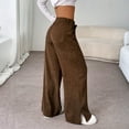 thumbnail image 6 of WTOBBY Women's Corduroy Pants Casual Straight Leg Trousers, Solid Color High Waist Relaxed Fit Comfortable Everyday Wide Leg Pants for Ladies,Coffee S, 6 of 6