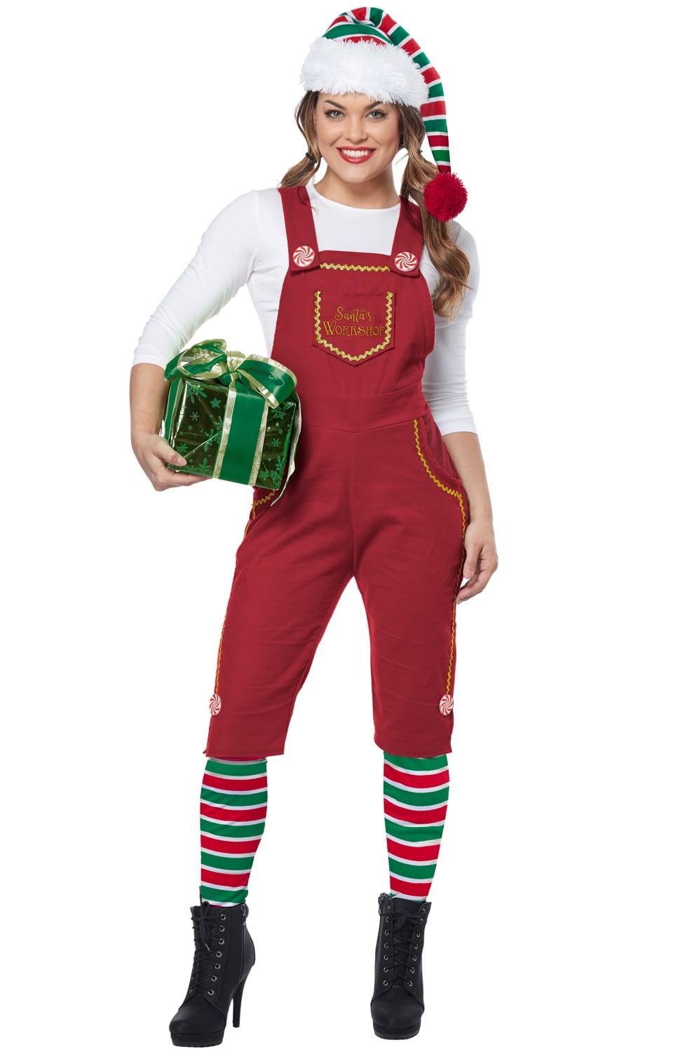 Elf Costume Adult Christmas Pink Fancy Dress Costume Santa Helper Xmas Outfit 