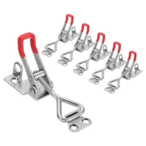 Uxcell 6pcs Adjustable Toggle Clamp M5x24mm 220bs 4001 Style w Lock Hole, Silver Red