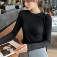 thumbnail image 1 of Camiseta básica de cuello redondo de algodón modal de primavera y otoño para mujer Camiseta interior de manga larga negra de otoño e invierno para mujer, 1 of 6
