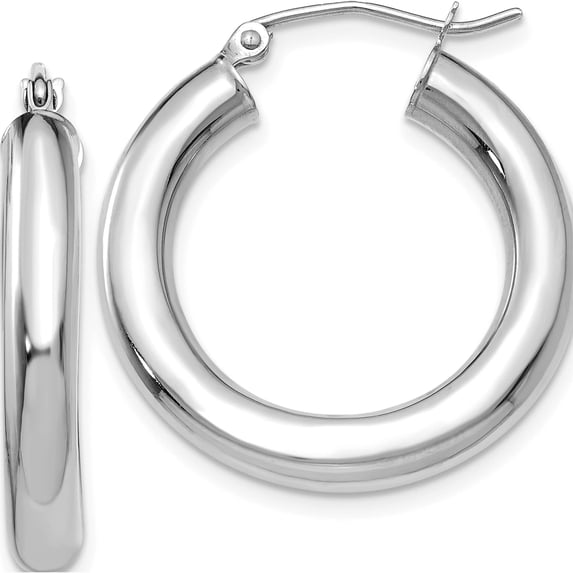 14K White Gold Polished 4mm Lightweight Tube Hoop Earrings (25 X 4) Made In Peru t861l