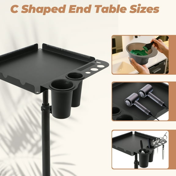 Salon Tray on Wheels with 2 Magnetic Bowls, Rolling Metal Aluminum Tray Cart Height Adjustable for Hair Stylist, Hair Extension Tool Tray, Tattoo Tray with Hair Stickless Wheels