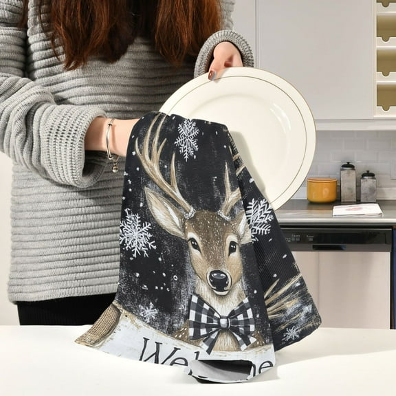 BZSMCE Kitchen Towels Creative Illustration Of Deer Pattern Durable Kitchen Towel