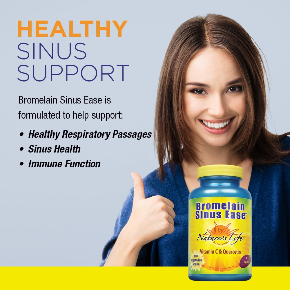 Nature's Life Bromelain Sinus Ease 1200mg | With Vitamin C & Quercetin | Sinus Health, Immune Function & Seasonal Support | 100 Vegetarian Capsules