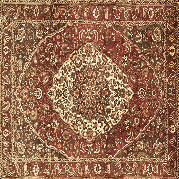 Ahgly Company Indoor Square Medallion Brown Traditional Area Rugs, 4' Square