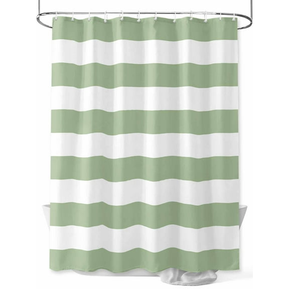 Shower Curtains for Bathroom-72"x72", Minimalism Sage Green White Stripe Waterproof Bath Curtain Grommet Shower Curtain Set with Hooks, Modern Art Washable Bath Accessories