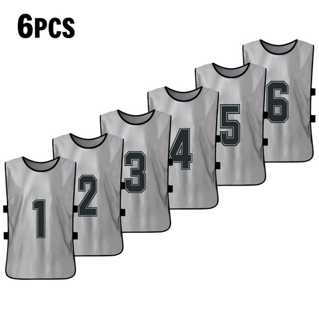 Tignapoo 6-Pack Kids Reversible Sports Vests with Numbers 1-6 - Comfortable and Breathable for Boys and Girls, Available in Multiple Colors Including Grey