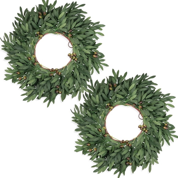 Couronnes d'Oliviers de 24 Pouces pour Porte d'Entrée Ensemble de 2, Grande Couronne Artificielle de Printemps Été Toutes Saisons Toute l'Année Branche d'Olivier Verte