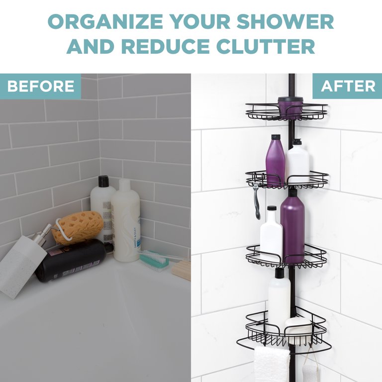 Rebrilliant Shower Caddy Shelf Organizer Rack: Self Adhesive Black Bathroom Shelves - Rustproof No-Drilling Stainless Steel Shower Storage for Inside Shower Rebri