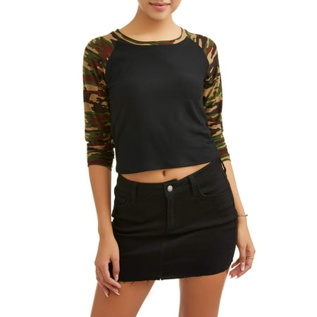 Juniors' Printed Raglan Sleeve Cropped T-Shirt