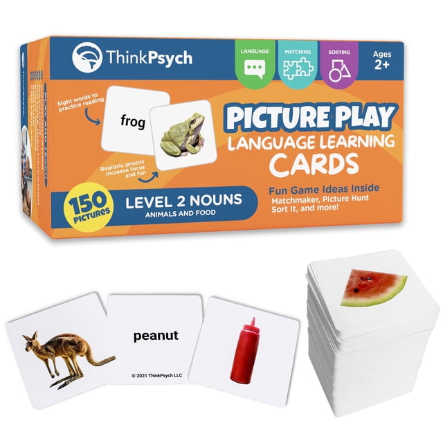 Tarjetas didácticas de sustantivos de nivel 2 de Thinkpsych | 150 tarjetas ilustradas para materiales de aprendizaje de logopedia y autismo | Tarjetas de aprendizaje de idiomas para jardín de infantes