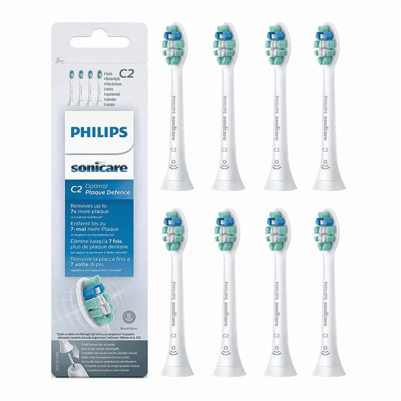 C2 Optimal Plaque Control Replacement Toothbrush Heads, Compatible with Phlilps Sonlcare Electric Toothbrush Brush Heads, HX9024, 8 Brush Heads, White