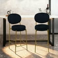 thumbnail image 3 of Modern Bar Stools 2 Pack Velvet Upholstery with Gold Metal Legs Round Counter Stool and Oval Backrest for Kitchen Island in Black, 3 of 11