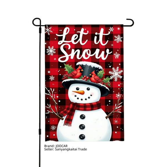 JOOCAR Let it Snow Snowman Garden Flag for Winter Christmas Home Outdoor Garden Yard Door Decor 12x18 inch