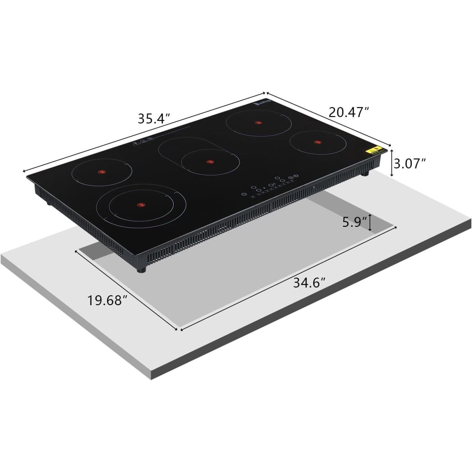 Ktaxon 5-Burner Electric Cooktop, 35" Built-in Ceramic Stove, 8600W, Touch Control w/Safety Lock & Timer