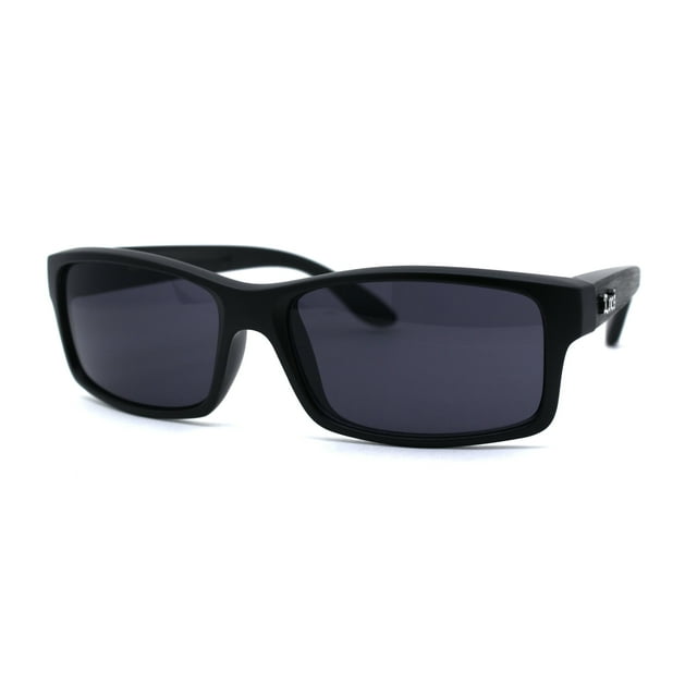 Locs Classic 90s Narrow Rectangular Wood Grain Arm Sunglasses Black Grey Wood
