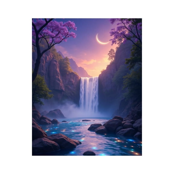 Paint by Numbers Kit for Adults, Mystic Waterfall Under Crescent Moon Paint by Numbers, Easy Paint by Numbers Kit for Adults Beginner, DIY Adult Paint by Number Kits on Canvas, 12x16in Home Decor