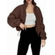 thumbnail image 2 of Chaquetas de Forro para Mujer, Sudaderas Extragrandes con Cremallera, Ropa de Invierno, Conjuntos de Larga y Corte Corto para Otoño. Color Café L, 2 of 10
