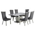 thumbnail image 1 of White Marble 7pc Dining Set with Silver Stainless Steel and 6 Chairs, 1 of 4