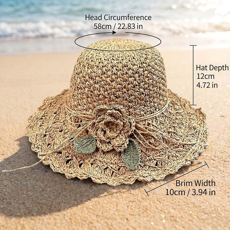 Elegant Crochet Straw Hat, Woven Sun Hat with Flower for  display picture 1