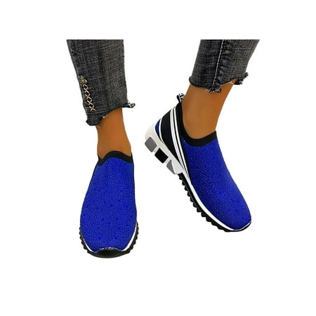 

Zodanni Womens Flats Slip On Sneakers Knit Upper Casual Shoes Women Sock Sneaker Work Lightweight Mesh Walking Shoe Blue 5.5