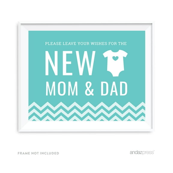Leave Wishes For New Mom & Dad Diamond Blue Chevron Print Baby Shower Party Signs