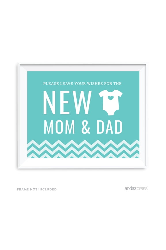 Leave Wishes For New Mom & Dad Diamond Blue Chevron Print Baby Shower Party Signs