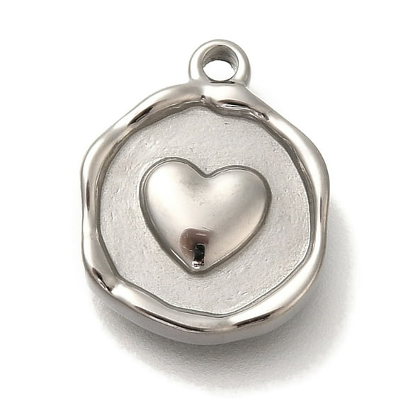 3 pc Anti-Tarnish 304 Stainless Steel Pendants Flat Round Charm Stainless Steel color Heart 15x12x3mm Hole: 1.5mm 304 Stainless Steel