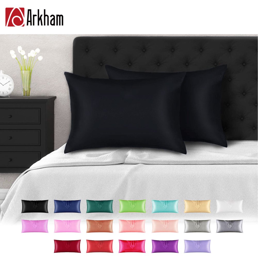 Bedding 2 Pack Satin Pillowcase Black Standard Size (20"x26") Silky Pillowcases for Hair and