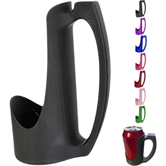 12 oz Slim Can Holder with Handle - 3D Printed Ergonomic Grip, Universal Reusable Skinny Can Cup Holder for Standard Slim Cans of Soda, Beer and Energy Drinks (Black)