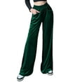 thumbnail image 2 of Seyurigaoka High Waisted Velvet Pants for Women Elastic Waist Wide Leg Pants Loose Palazzo Pants Velour Sweatpants with Pockets, 2 of 5