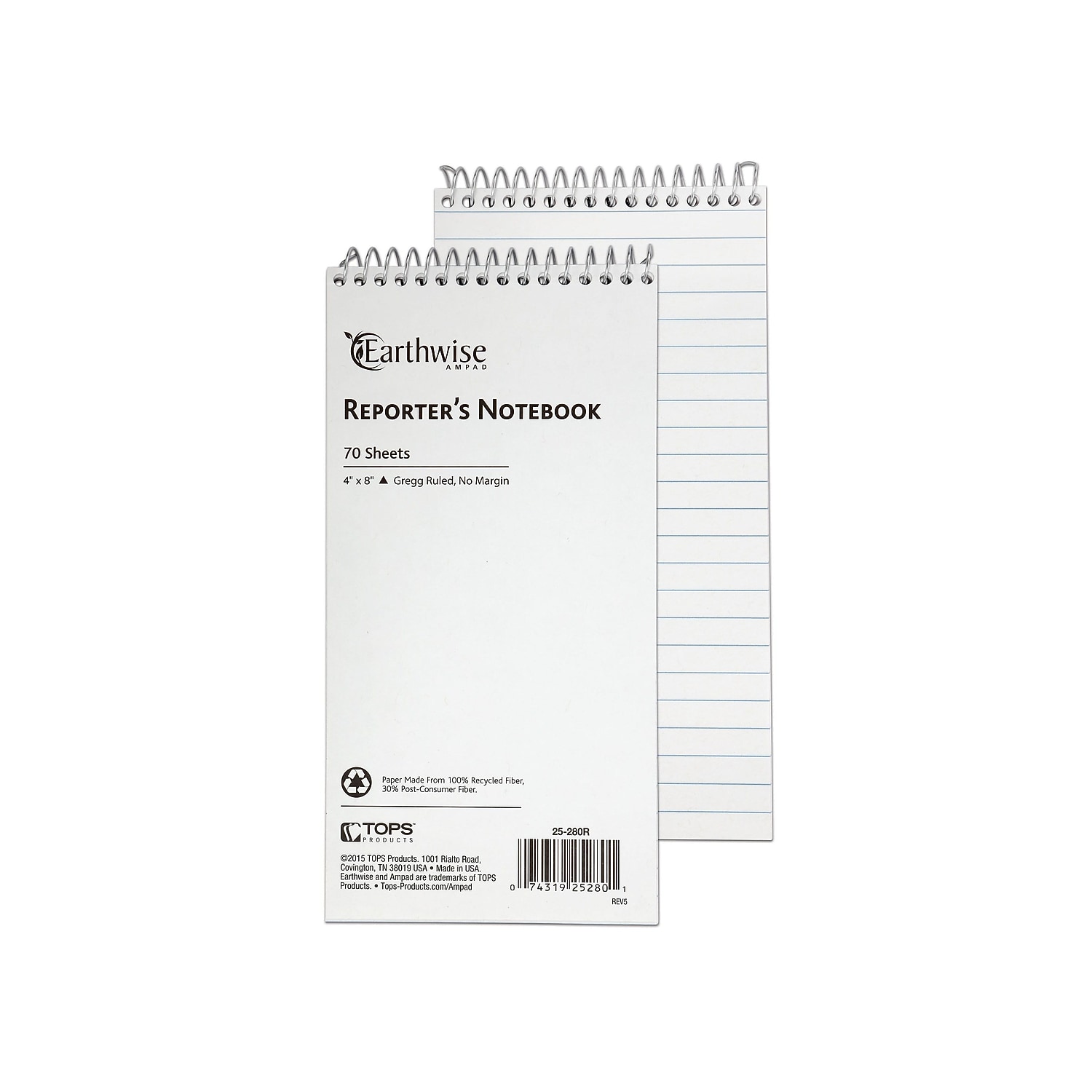 Ampad Earthwise Reporter's Notepads 4" x 8" Gregg Ruled White 625913
