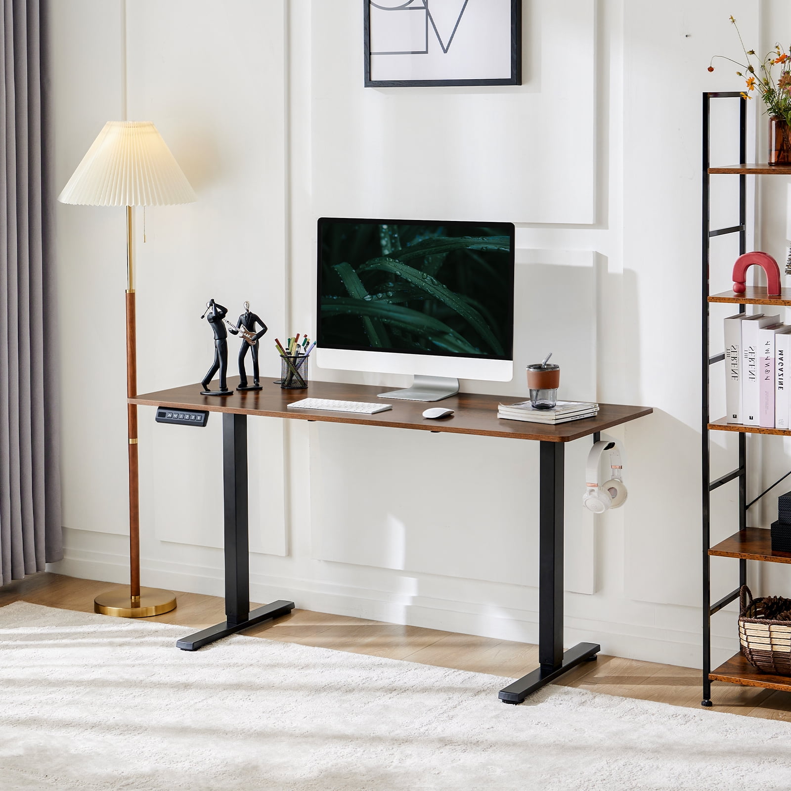 MCQ Electric Adjustable Height Standing Desk with 2 Splice Board for Home, 55 x 24 inch, Brown
