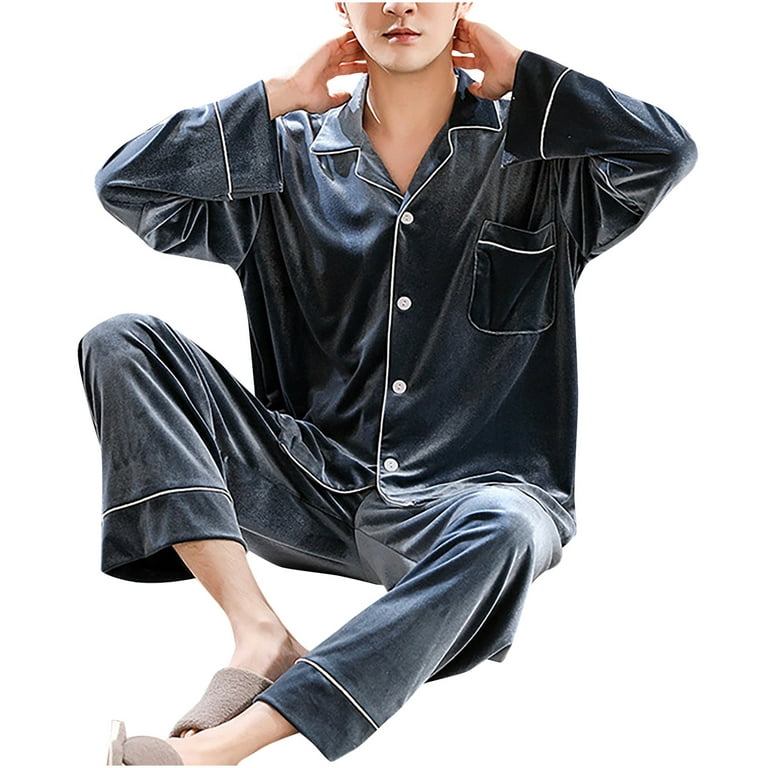 Baskuwish Couples Matching Pajamas Silk Long Sleeve Sleepwear Satin Soft Button Down Loungewear Pjs Set, Women's, Size: Medium, Blue