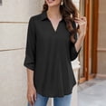 thumbnail image 2 of Bixock Plus Size Women 3/4 Length Sleeve Tops Maternity Shirts Linen Blouse Solid Color V Neck Roll Long Sleeve Lace Loose Wide Casual Daily Top, 2 of 6