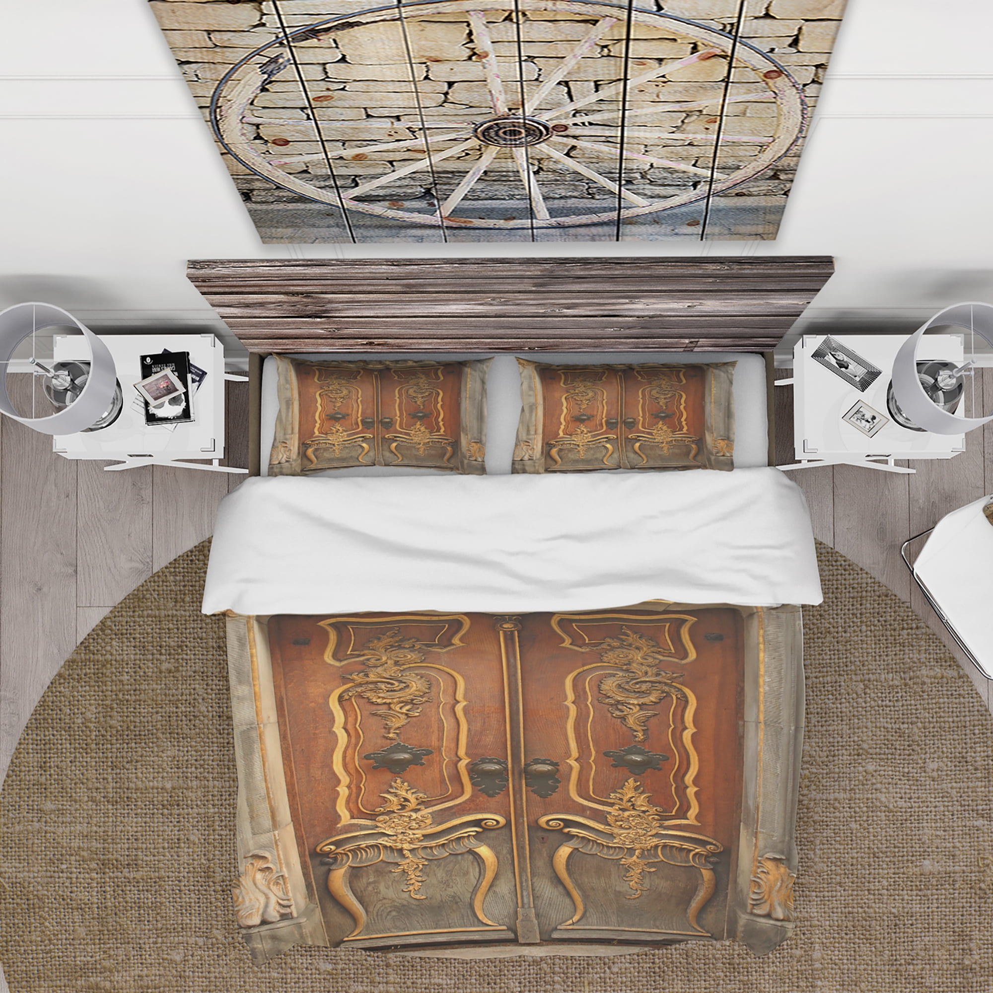 Designart 'Brown Old Door With Gold Ornaments' Vintage Duvet Cover Set