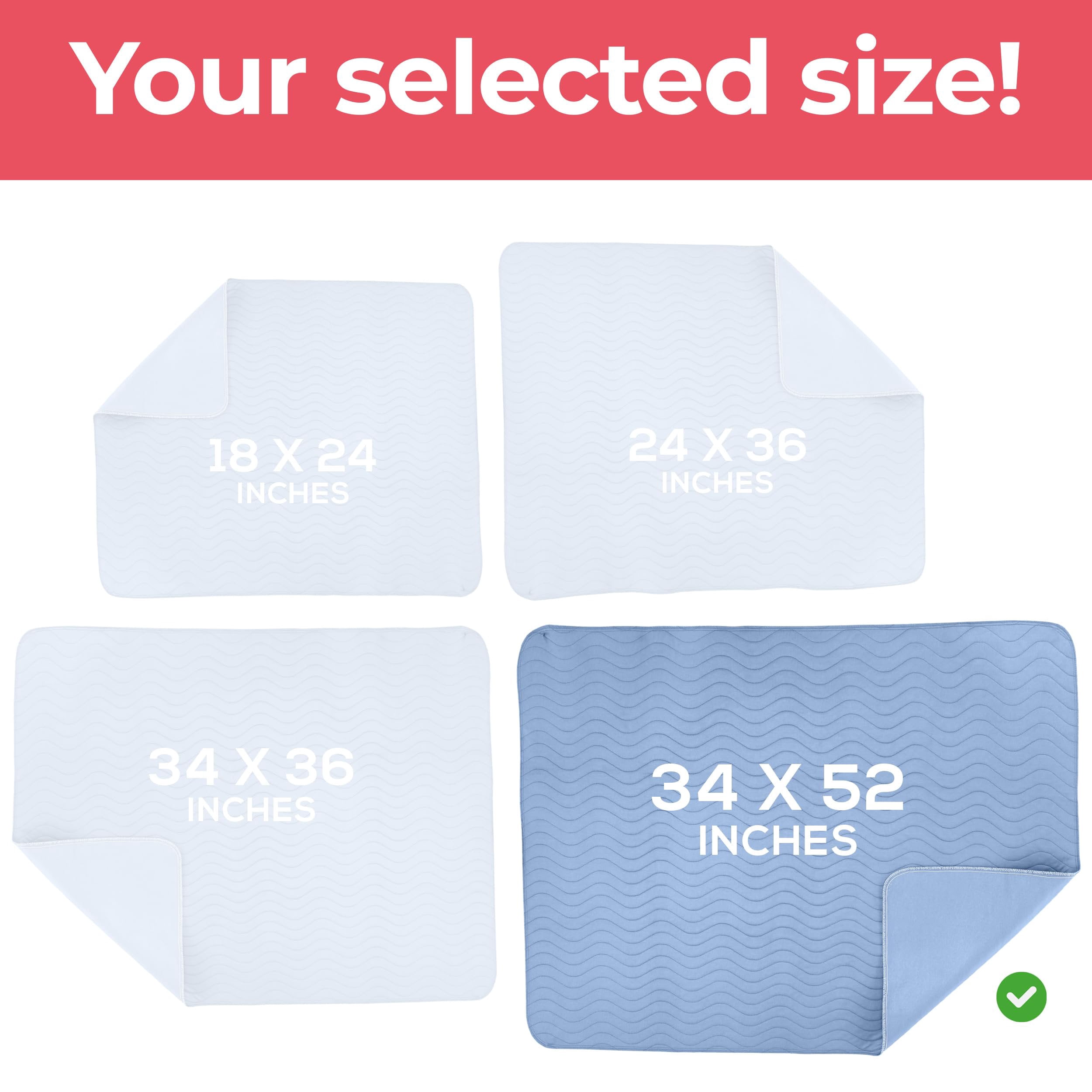 Utopia Bedding Washable Underpads 34" x 52" Pack of 4, Waterproof Reusable Heavy Absorbency Incontinence Bed Pads for Adults, Kids, Elderly and Pets, Bedwetting Pads for Sofa and Couch Blue
